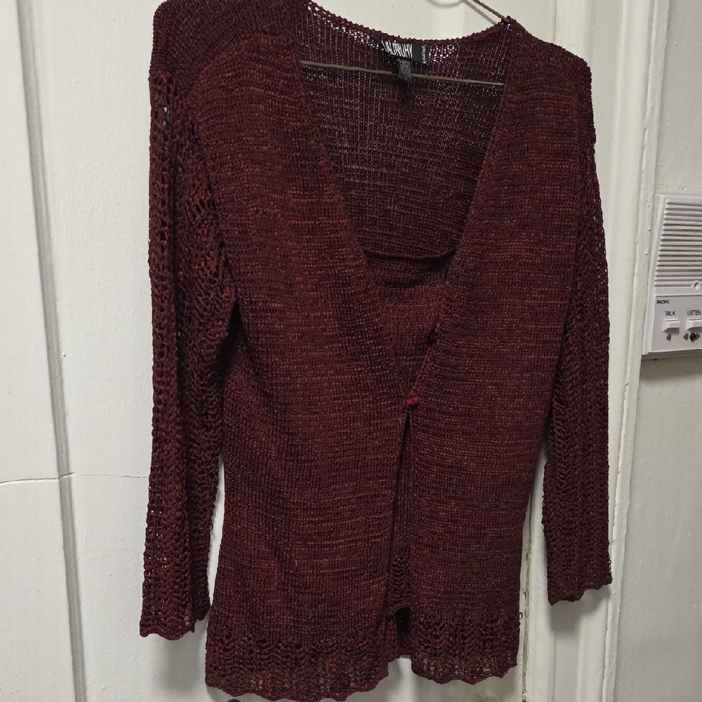 Steal This Cardigan Set! Laundry By Shelli Segal Burgundy Open-Knit Cardigan